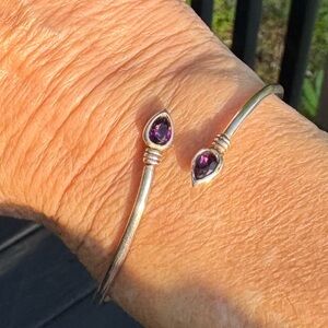 925 African Amethyst Flexible Bangle Bracelet
